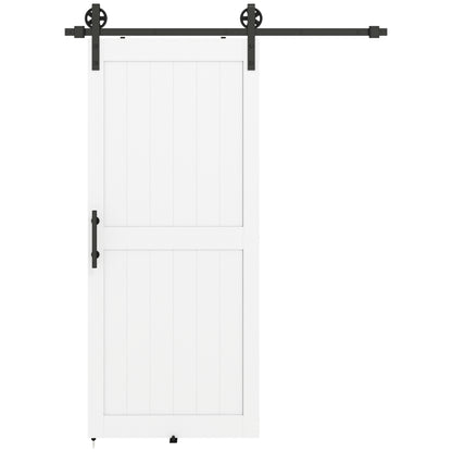 92 x 213 cm Sliding Barn Door with 183 cm Sliding Door Hardware Kit & Industrial Handle, Upgraded Rollers and Floor Guide, Waterproof Plastic Surface, Pre-Drilled Easy Assembly, White