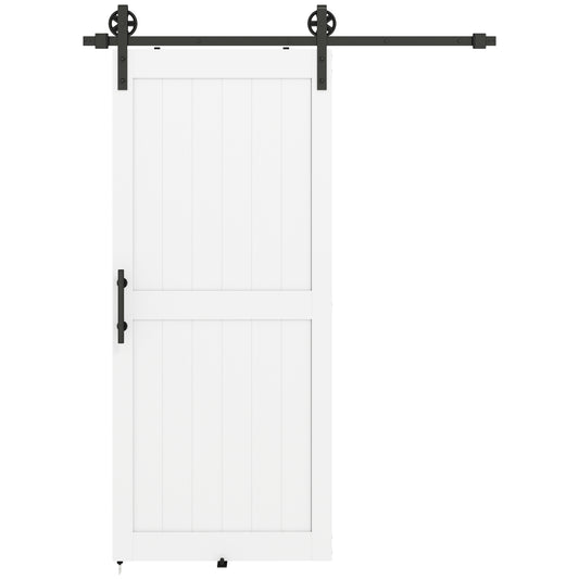 92 x 213 cm Sliding Barn Door with 183 cm Sliding Door Hardware Kit & Industrial Handle, Upgraded Rollers and Floor Guide, Waterproof Plastic Surface, Pre-Drilled Easy Assembly, White