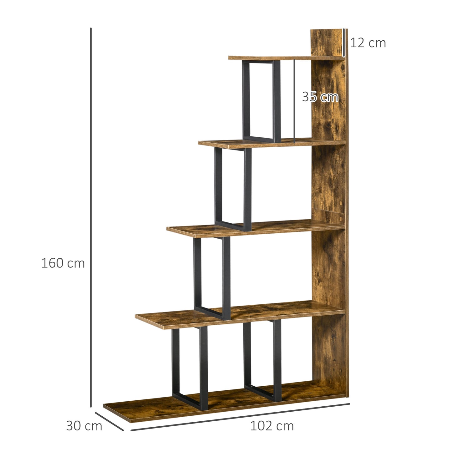 5-Tier Ladder Shelf Display Plant Stand Home Ladder Rustic Brown
