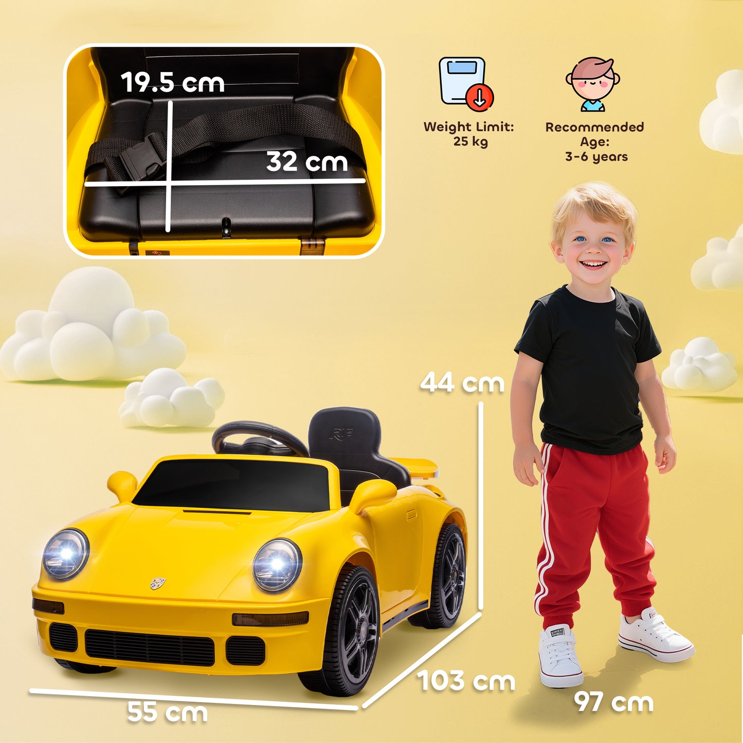 Battery Powered Kids Electric Car with Remote Control, Yellow