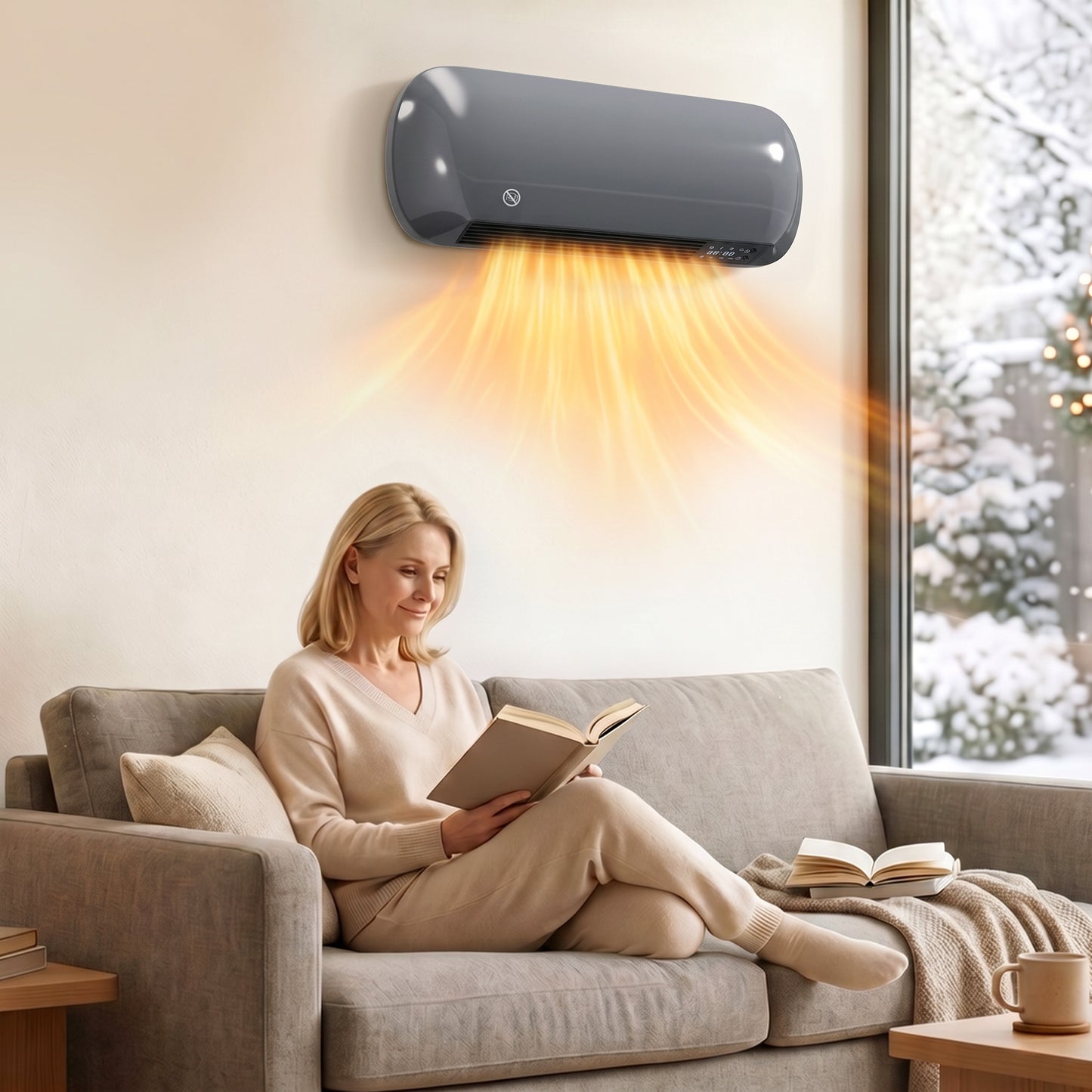 Ceramic Electric Heater 2000W with Fan, Wall Mounted, Grey