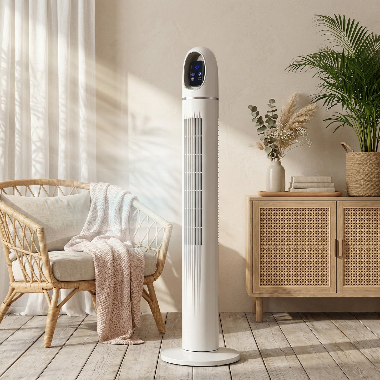 Tower Fan for Bedroom, Standing Floor Fan with 70° Oscillating, White