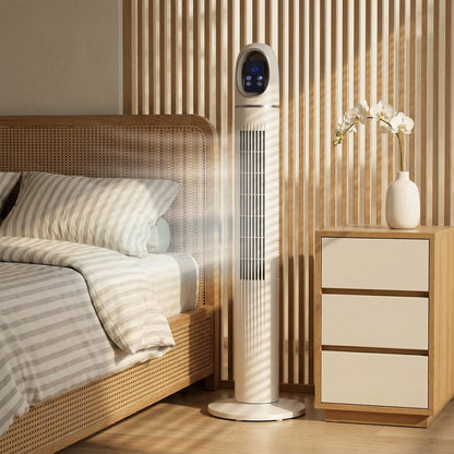 Tower Fan for Bedroom, Standing Floor Fan with 70° Oscillating, White