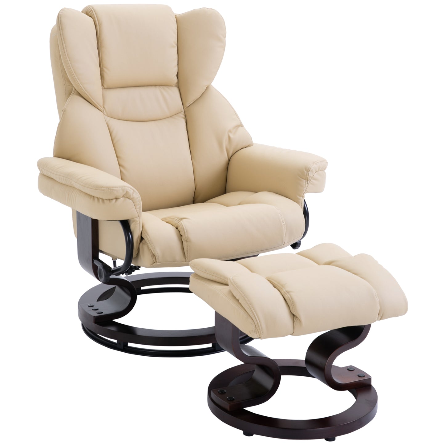 PU Leather Manual Reclining Armchair Footstool Padded Seat Cream