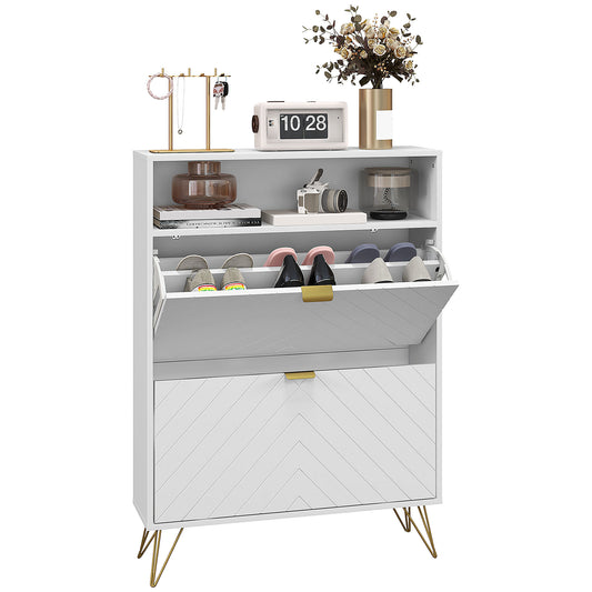 Narrow Shoe Storage Cabinet with 2 Flip Drawers for 12 Pairs of Shoes