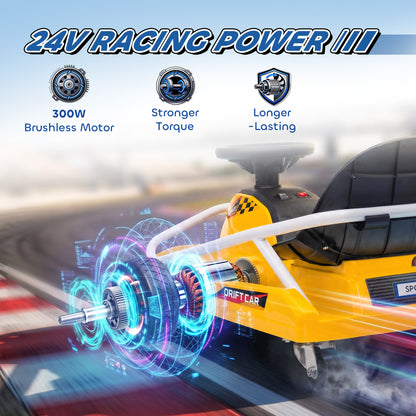24V Electric Go Kart for Kids with Drift Mode, Soft Start, Yellow