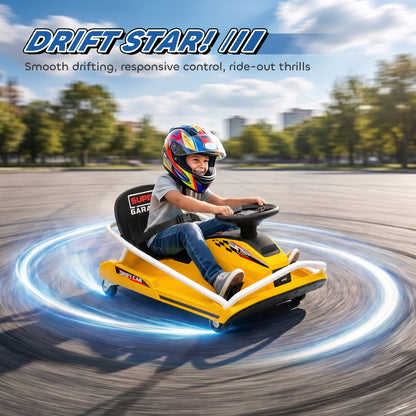 24V Electric Go Kart for Kids with Drift Mode, Soft Start, Yellow