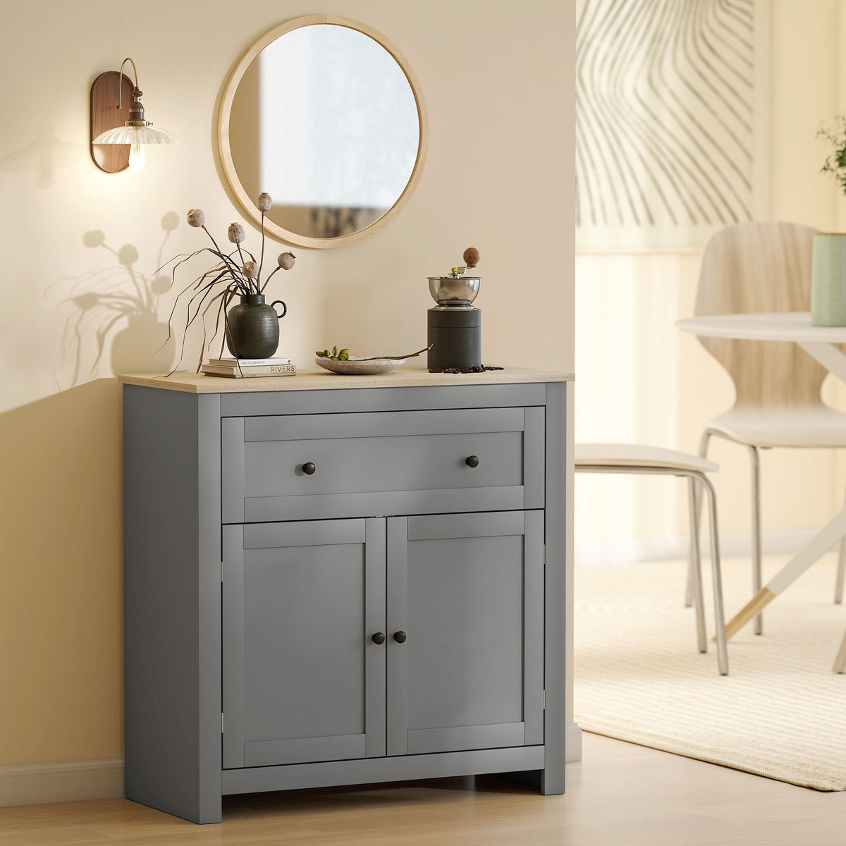 Sideboard Storage Cabinet with Adjustable Shelf, Drawer, Grey