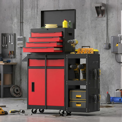 Modular Tool Chest, Tool Trolley with Side Rack, Pegboard for Garage
