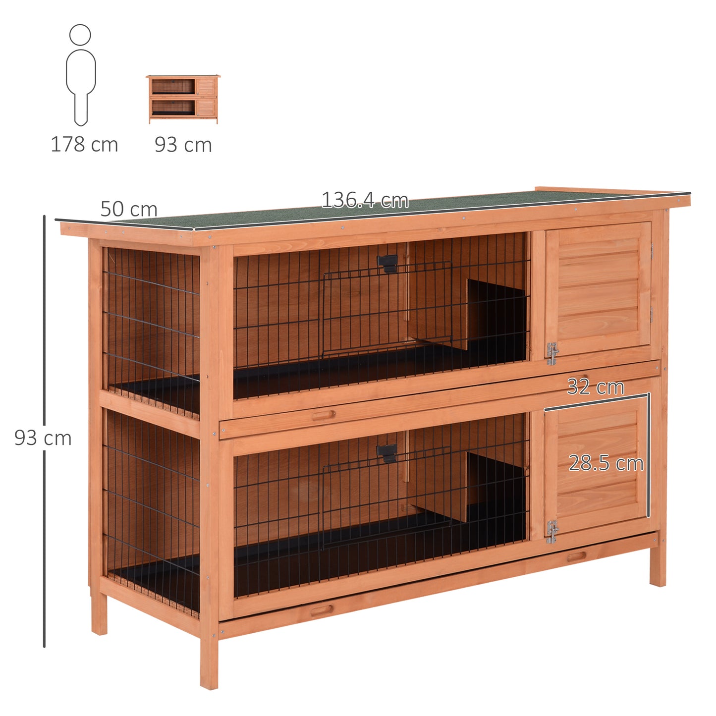 4.5FT Rabbit Hutch Outdoor Guinea Pig Hutches Bunny Cage with Sliding Trays, Orange