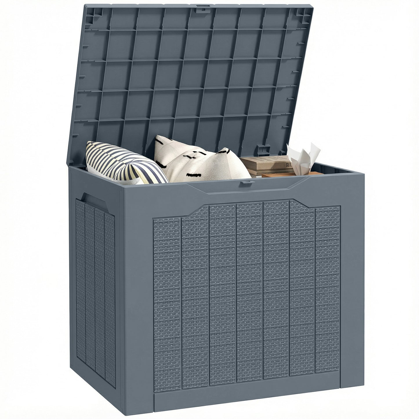 93L Plastic Garden Storage Box, Storage Container w/ Handles, Grey