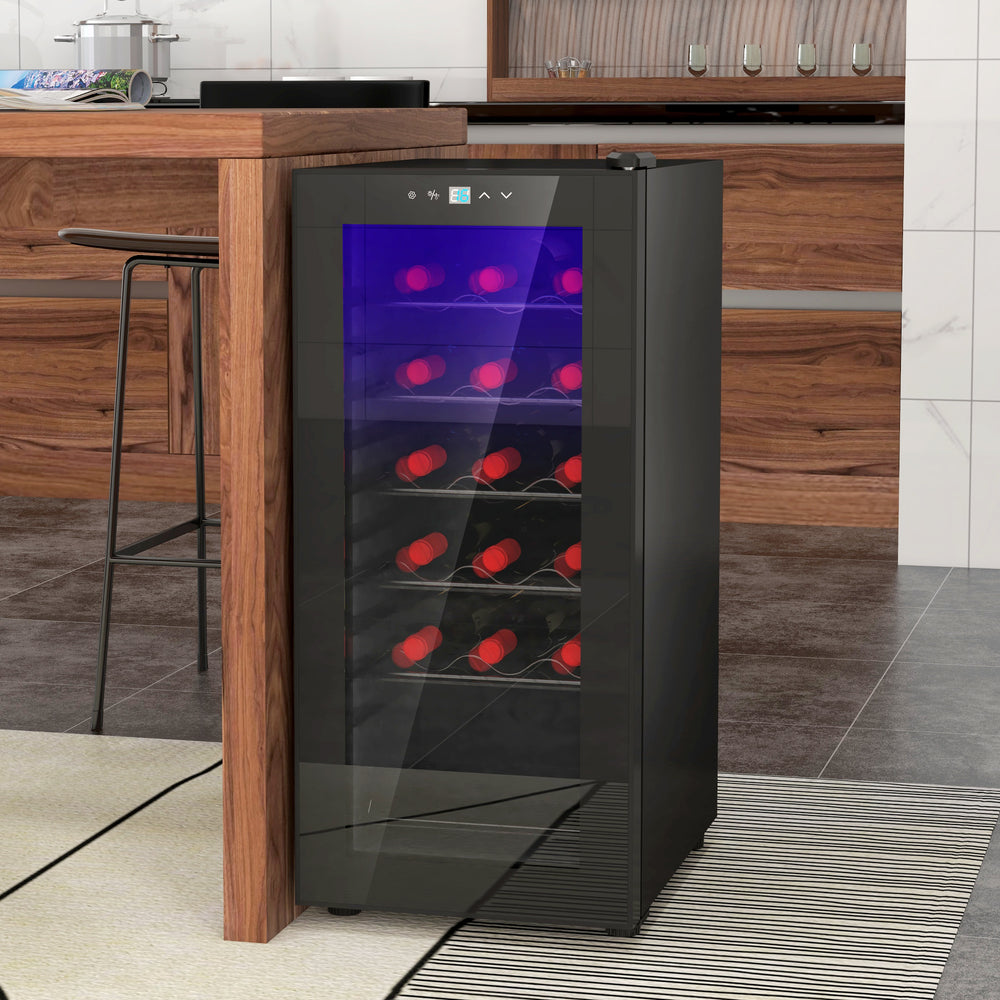 50L Undercounter Wine Cooler Fridge with LED Light Glass Door 18 Bottles