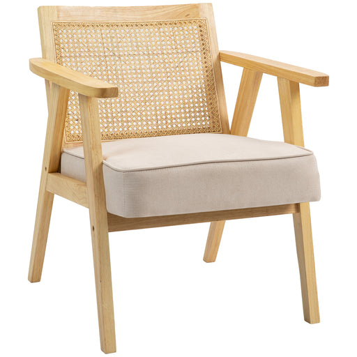 Rattan Armchair with Wood Frame Seat Cushion for Living Room Bedroom