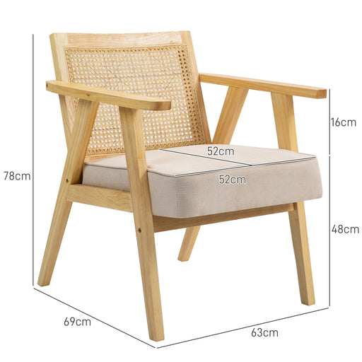 Rattan Armchair with Wood Frame Seat Cushion for Living Room Bedroom