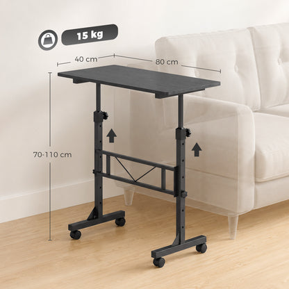 Overbed Table Adjustable Height with Steel Frame Black