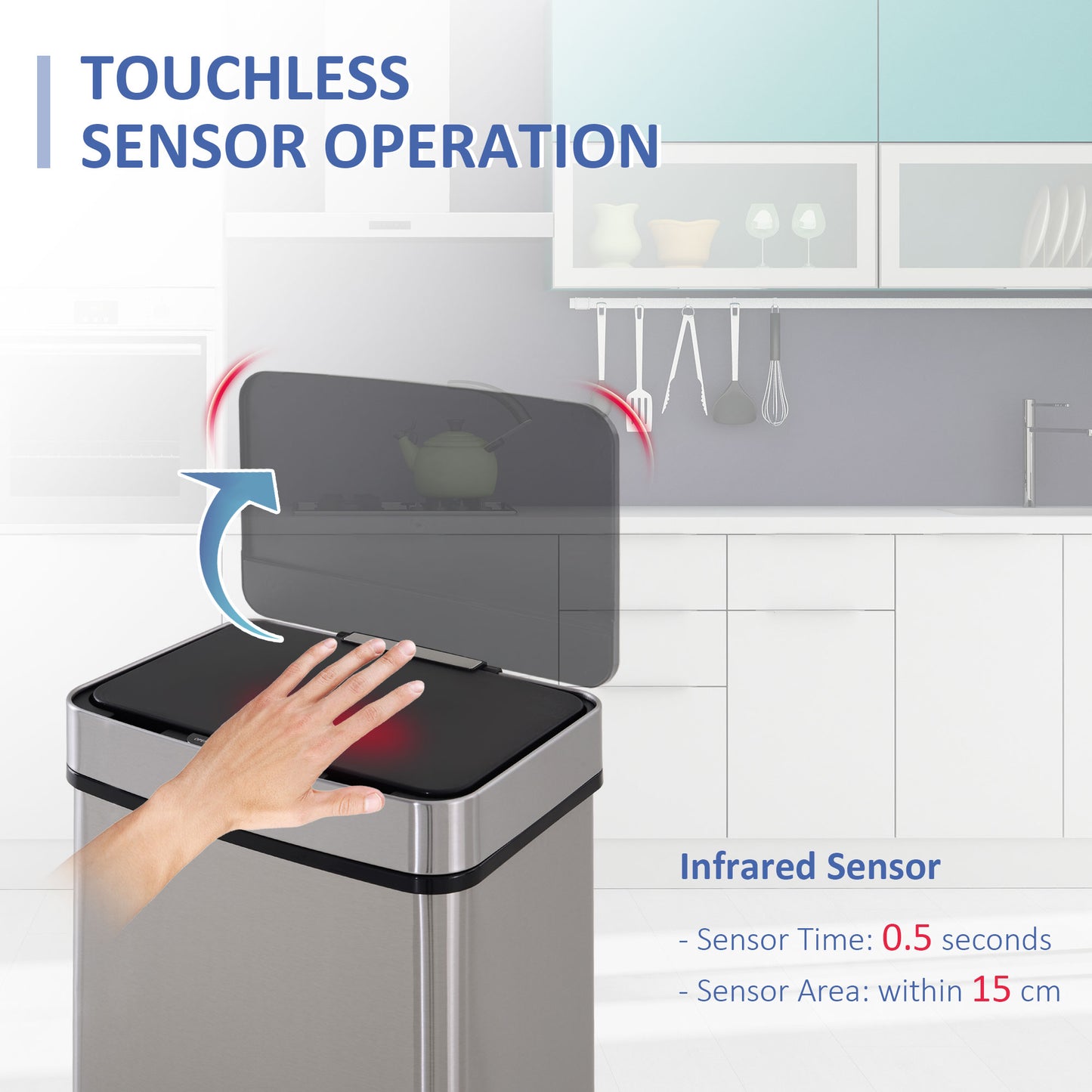 72L Stainless Steel Sensor Bin With 3 Compartments For Both Wet/Dry Waste