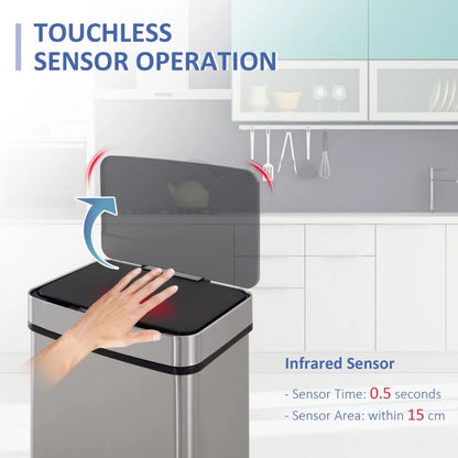 72L Stainless Steel Sensor Bin With 3 Compartments For Both Wet/Dry Waste