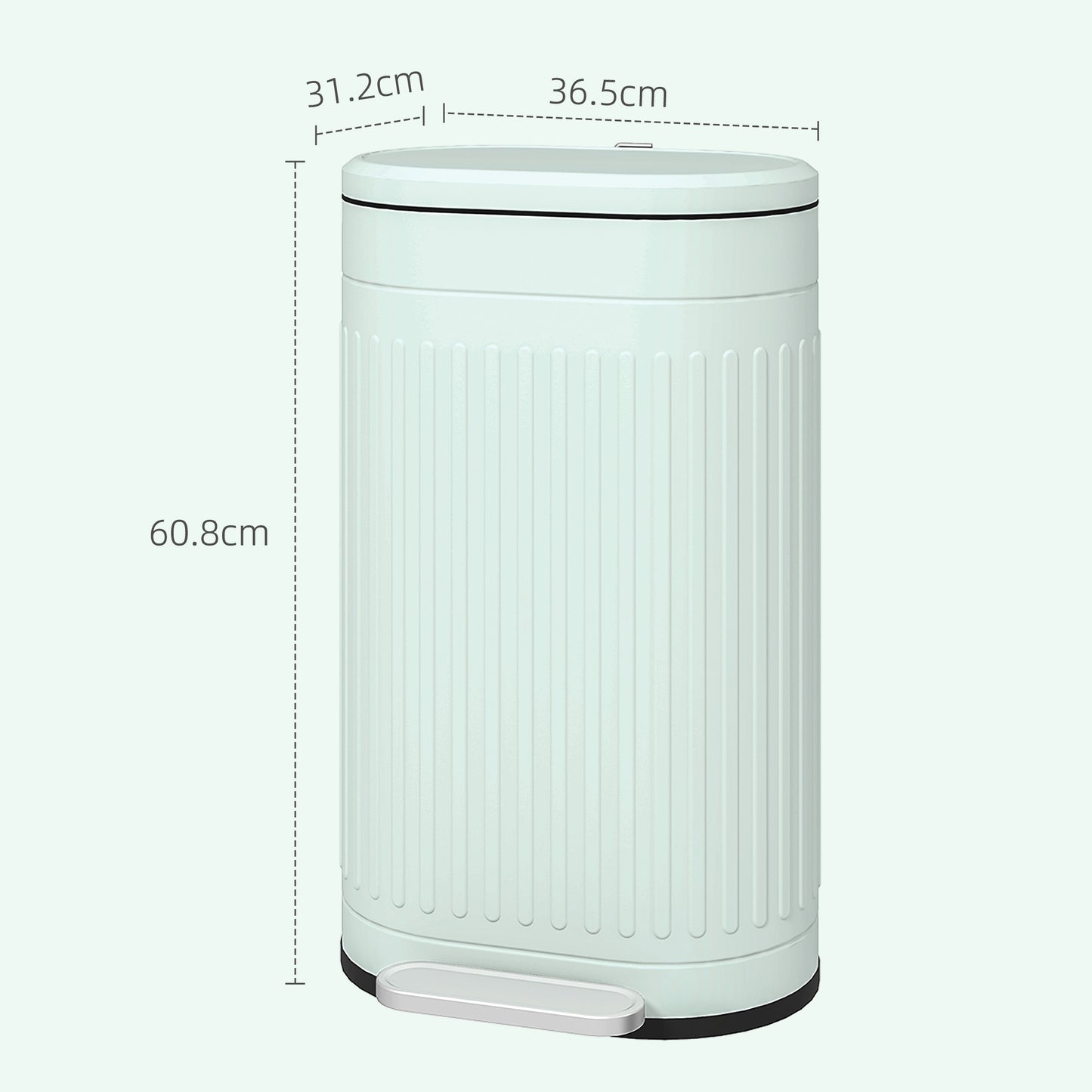 30L Pedal Bin, Metal Kitchen Bin with Soft-close Lid, Light Green