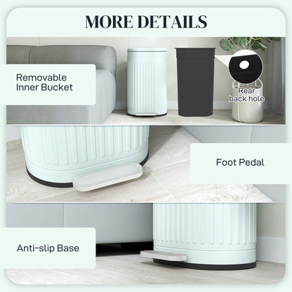 30L Pedal Bin, Metal Kitchen Bin with Soft-close Lid, Light Green