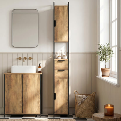 Freestanding Bathroom Cabinet with Drawers and Shelves, Brown