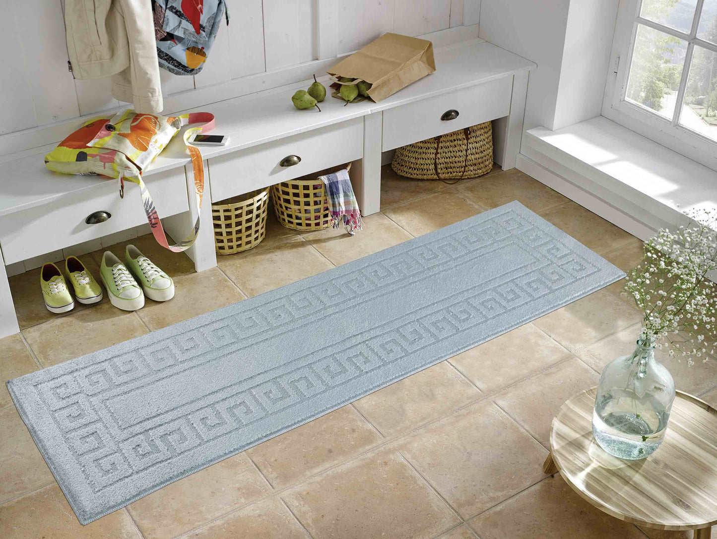 Ivy Anti-Slip Greek Key Design Doormat – Machine Washable for Easy Care - 5 Colours Available