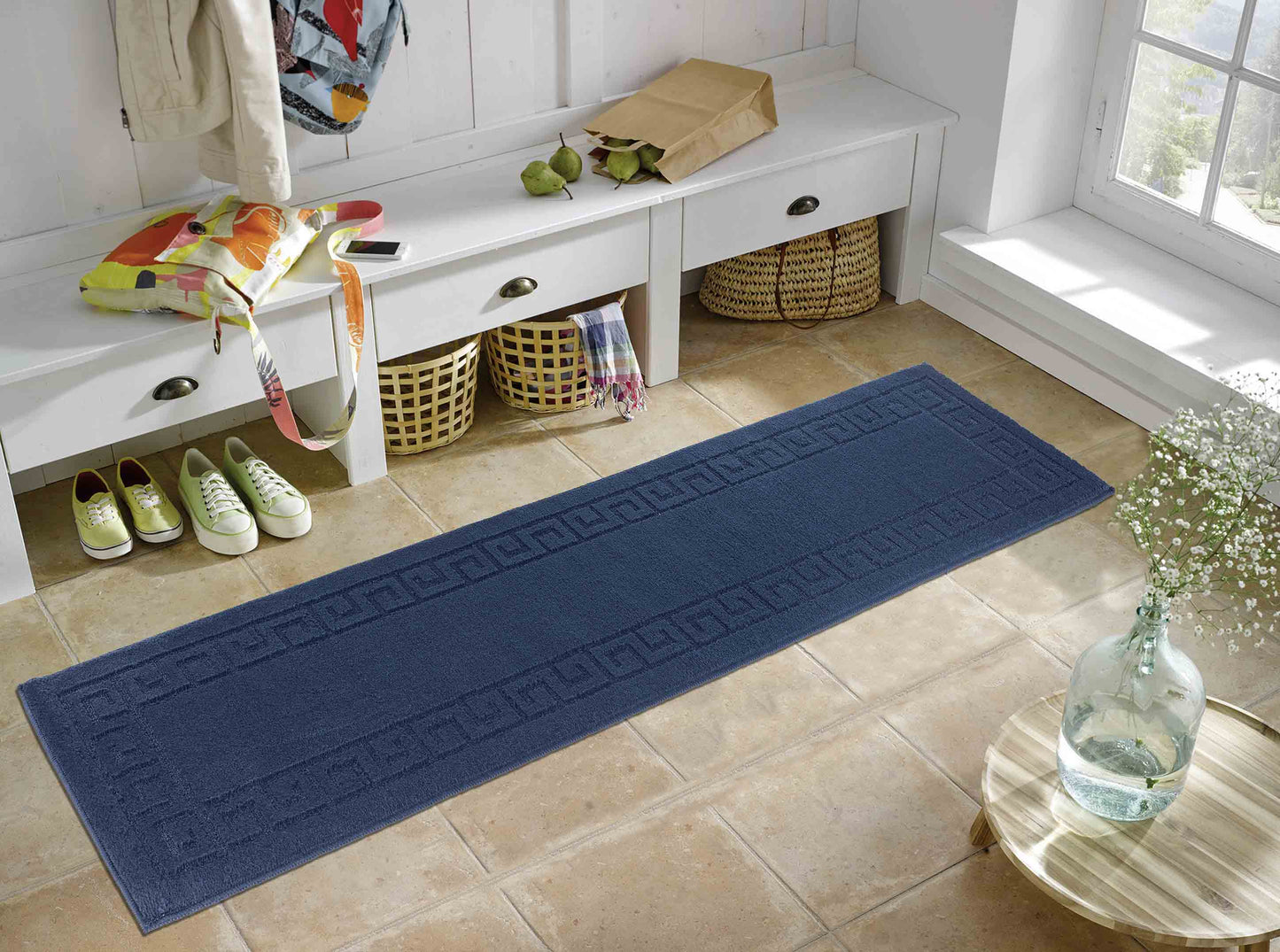 Ivy Anti-Slip Greek Key Design Doormat – Machine Washable for Easy Care - 5 Colours Available