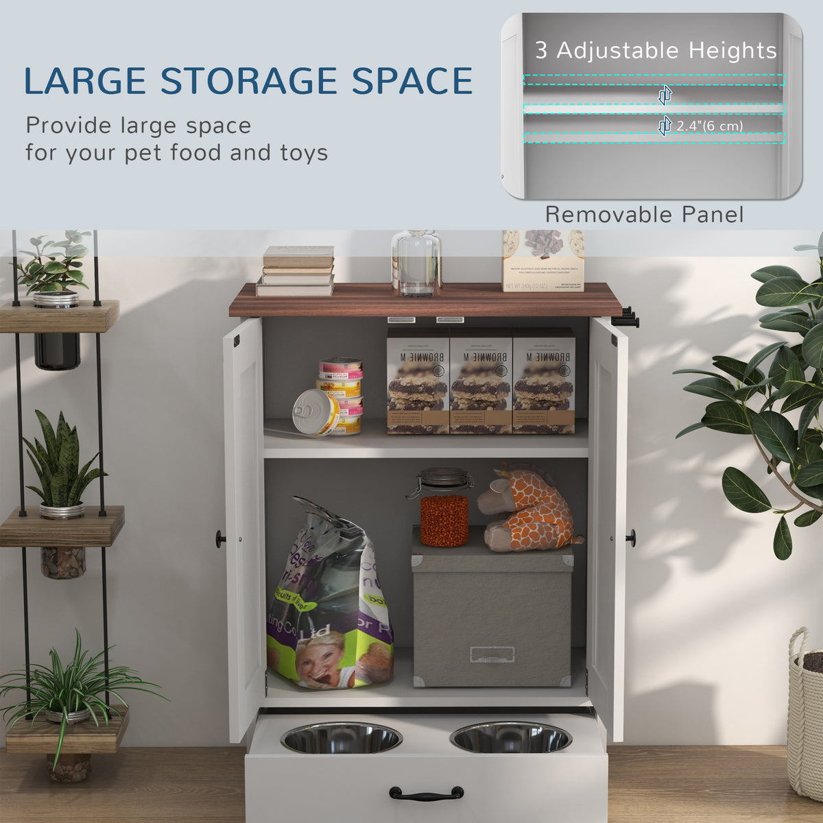 Dog Feeding Station with Storage, Pet Feeding Station with Dog Bowls