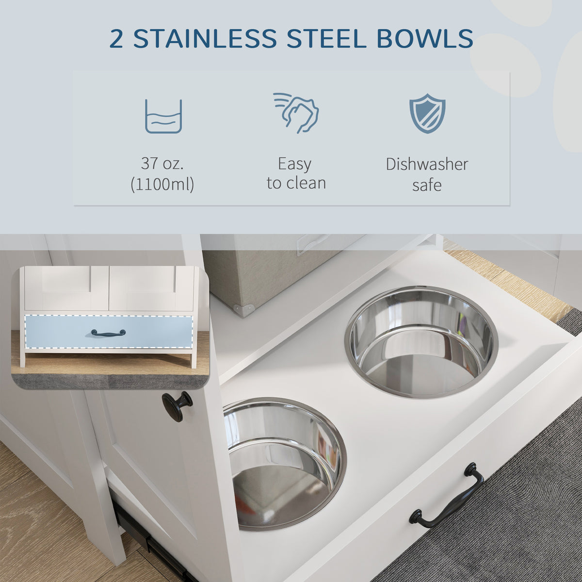 Dog Feeding Station with Storage, Pet Feeding Station with Dog Bowls