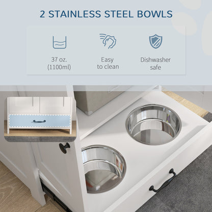 Dog Feeding Station with Storage, Pet Feeding Station with Dog Bowls