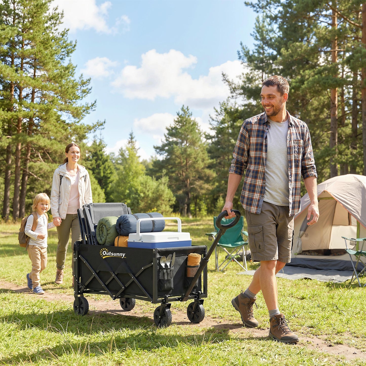 60L Festival Trolley on Wheels, Collapsible Wagon Cart, Black