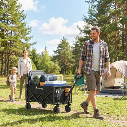 60L Festival Trolley on Wheels, Collapsible Wagon Cart, Black