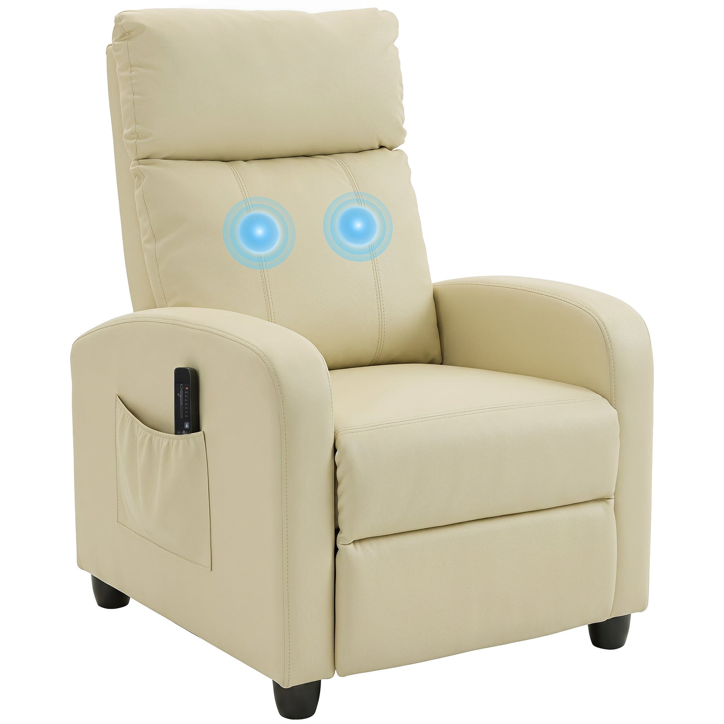 Recliner Sofa Chair PU Leather Massage Armcair w/ Remote, Cream White