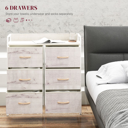 Bedroom Chest of Drawers 6 Drawer Dresser w/ Shelf, Natural