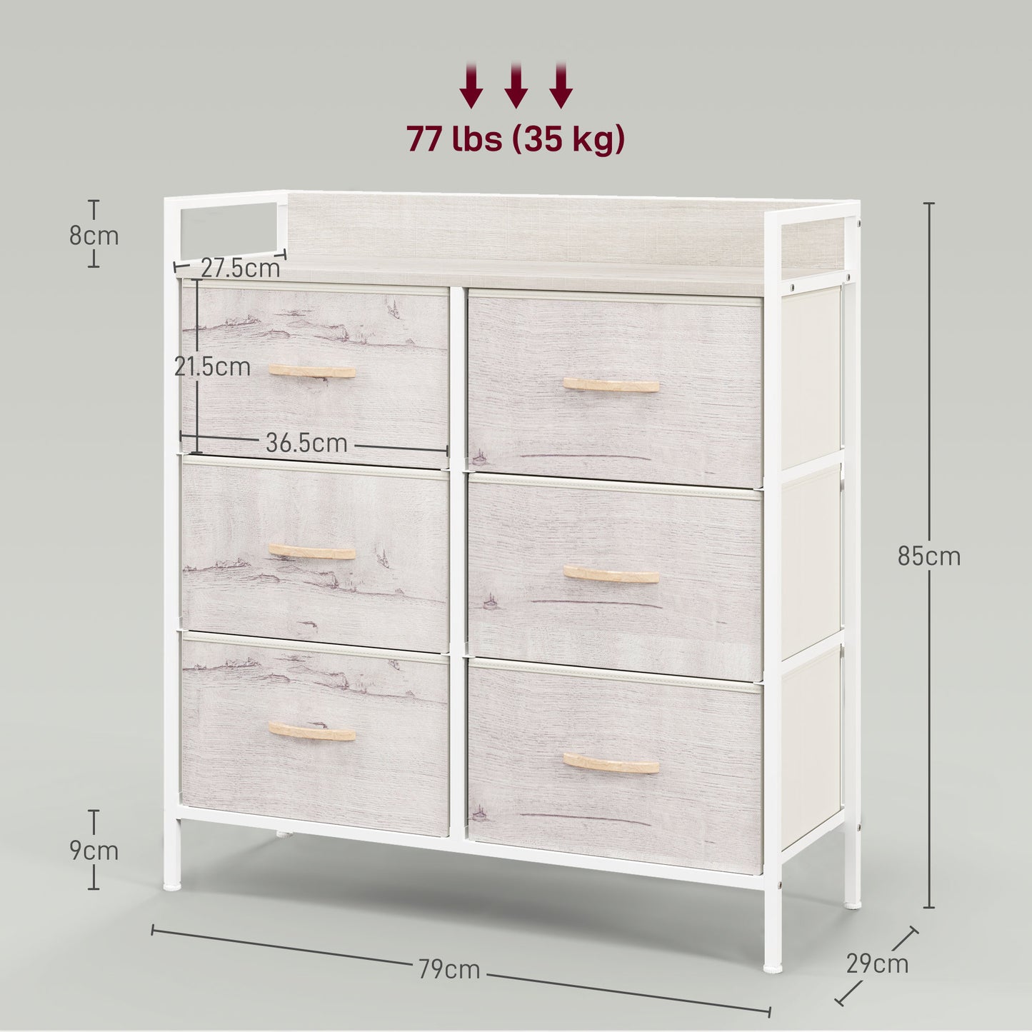 Bedroom Chest of Drawers 6 Drawer Dresser w/ Shelf, Natural