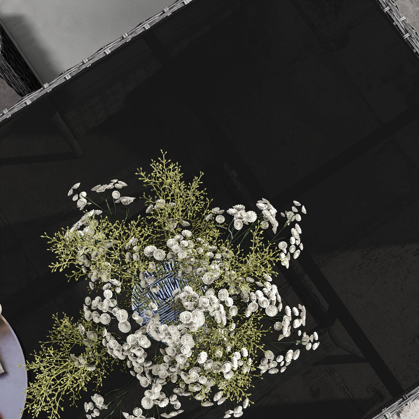 Rattan Dining Set for 6 with Cushions, Glass Top Table