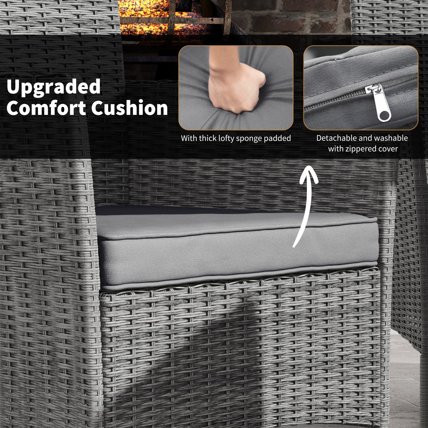 Rattan Dining Set for 6 with Cushions, Glass Top Table