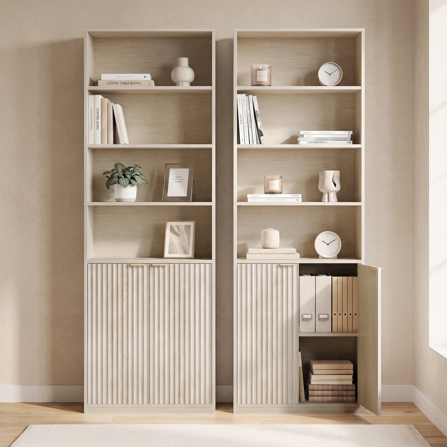 6-Tier Tall Bookcase with Adjustable Shelf Cabinet, Oak