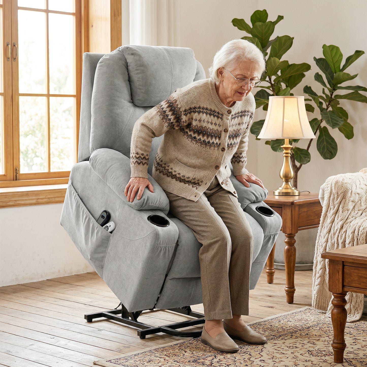 Power Lift Recliner Chair with Vibration Massage, Light Grey