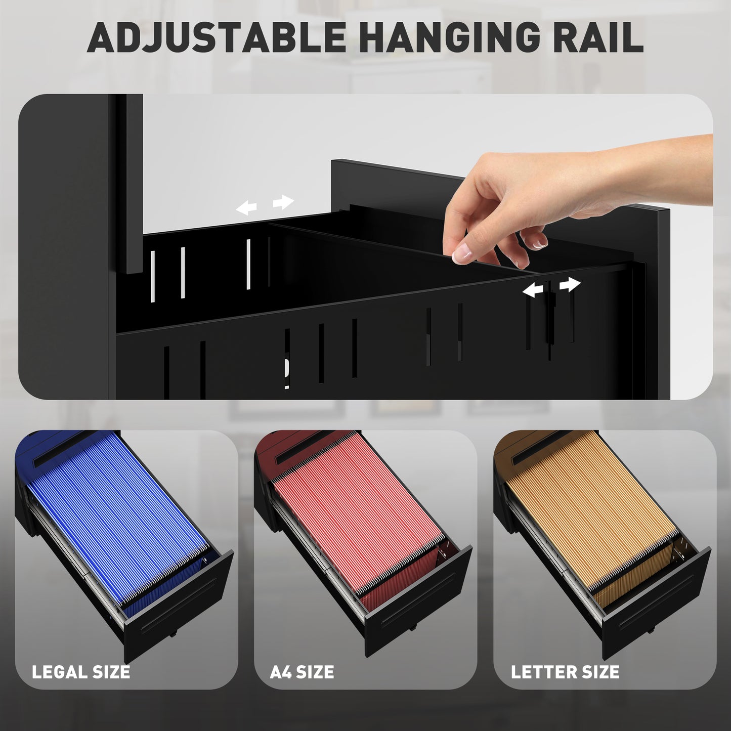 Lockable Mobile Filing Cabinet w/ 3 Drawers 30 x 43.5 x 60 cm Black