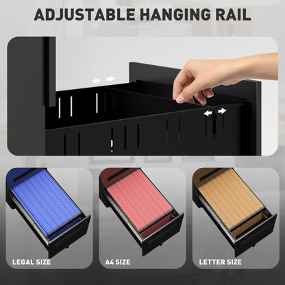 Lockable Mobile Filing Cabinet w/ 3 Drawers 30 x 43.5 x 60 cm Black