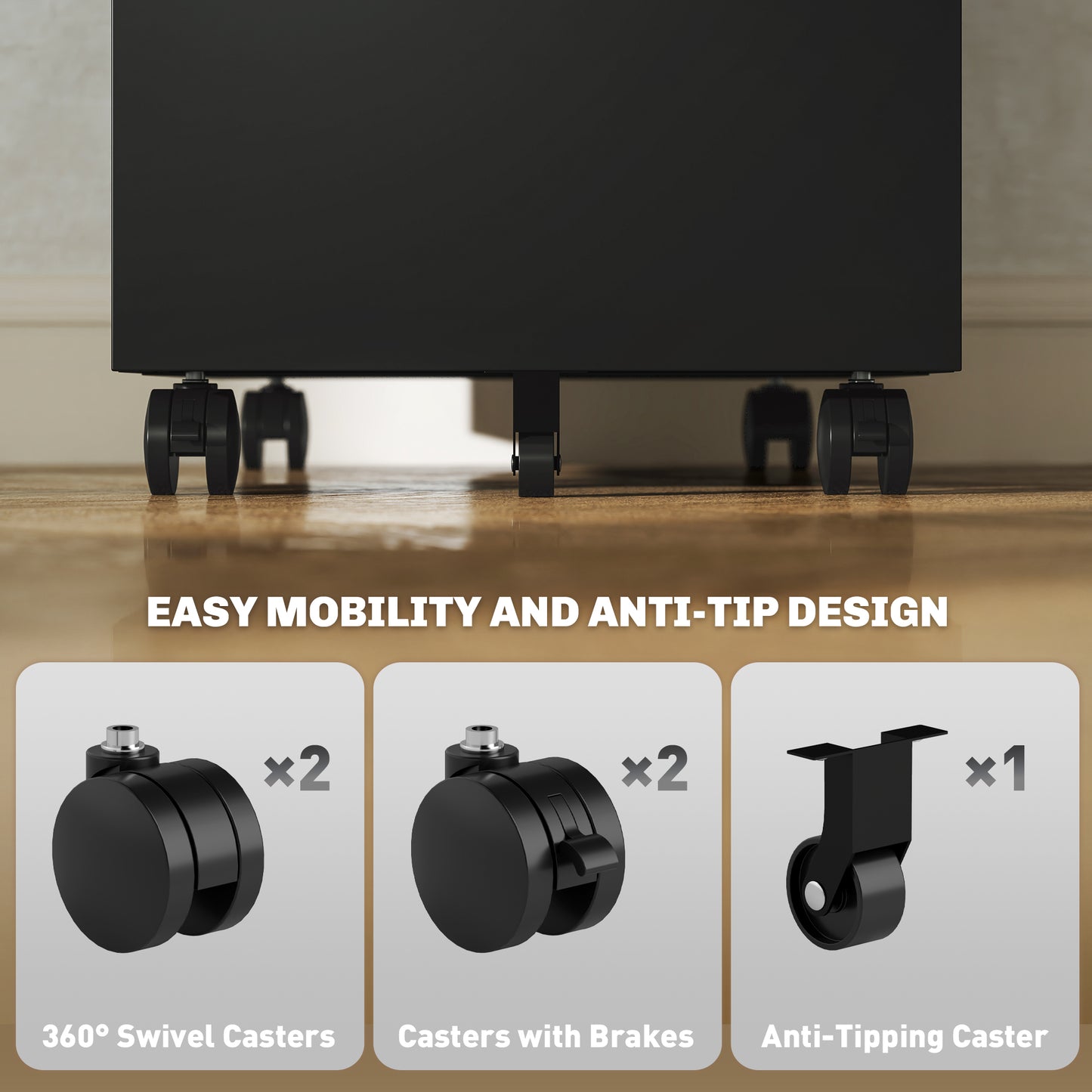 Lockable Mobile Filing Cabinet w/ 3 Drawers 30 x 43.5 x 60 cm Black