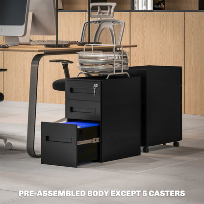 Lockable Mobile Filing Cabinet w/ 3 Drawers 30 x 43.5 x 60 cm Black