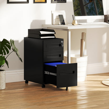 Lockable Mobile Filing Cabinet w/ 3 Drawers 30 x 43.5 x 60 cm Black