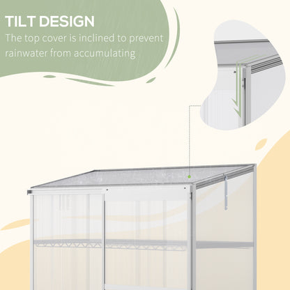Outsunny 3 Tier Greenhouse Garden Outdoor Cold Frame Plant Flower Growth Transparent Polycarbonate Board Openable Roof Sliding Door w / Foundation 131L x 58W x 140H cm