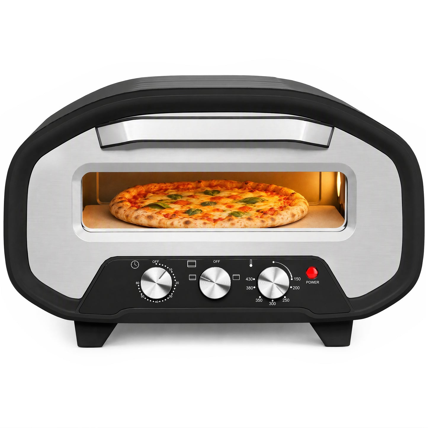 12 Inch Electric Countertop Pizza Maker with 3 Knob Control, 2200W