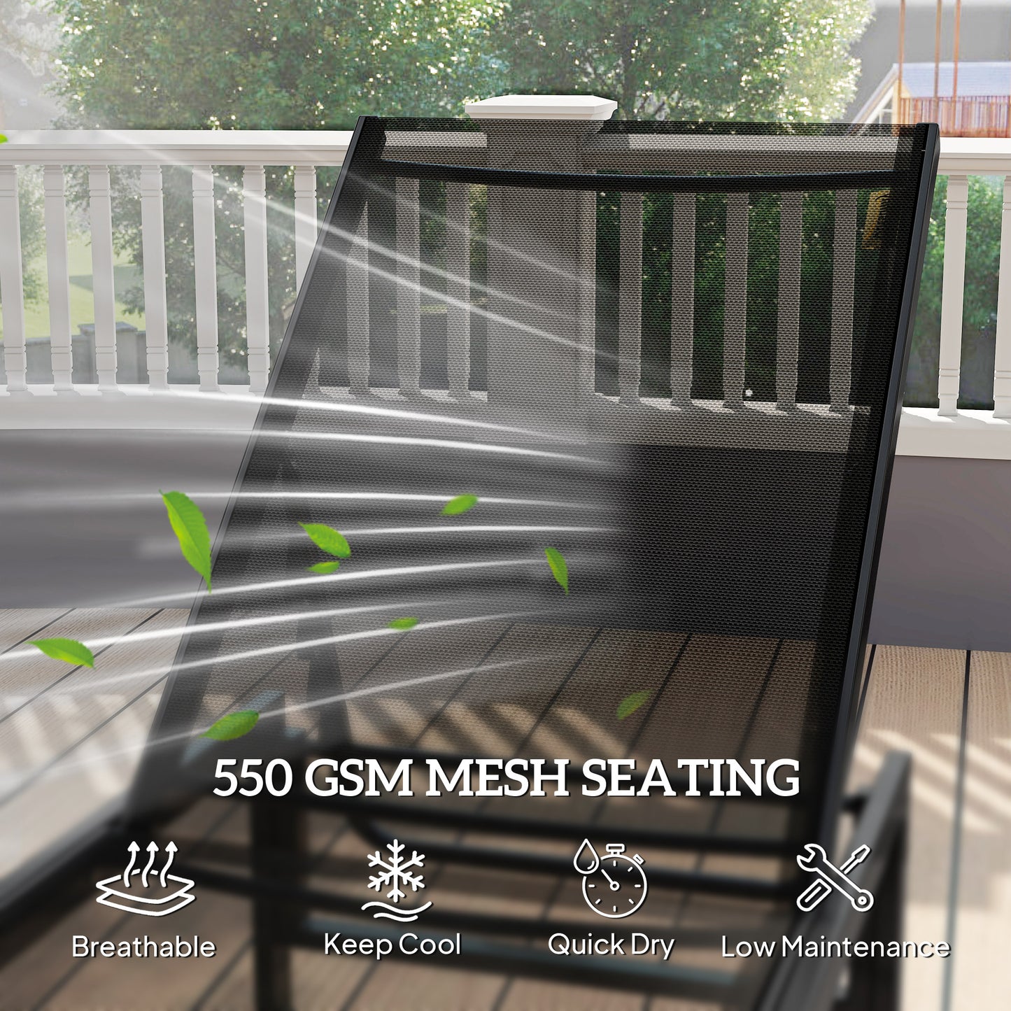 Sun Lounger, 5-Level Reclining Sun Lounger Chair, Black