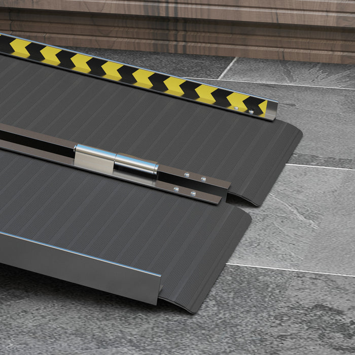 Wheelchair Ramp, 122L x 73Wcm, 272KG Capacity, Folding Aluminium Threshold Ramp w/ Non-Skid Surface, Transition Plates Above & Below