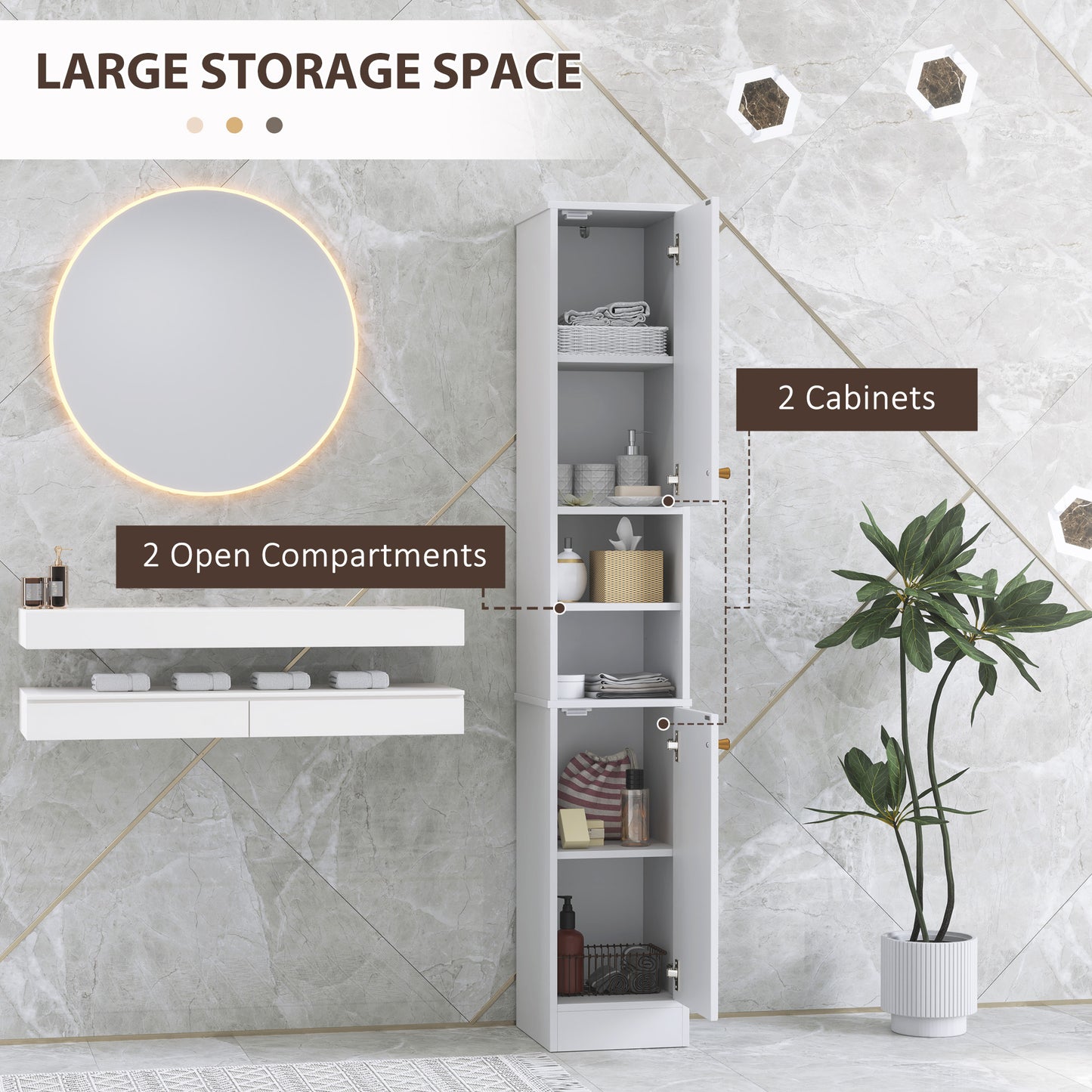 Slim Bathroom Cabinet, Bathroom Storage Cabinet with Doors, White