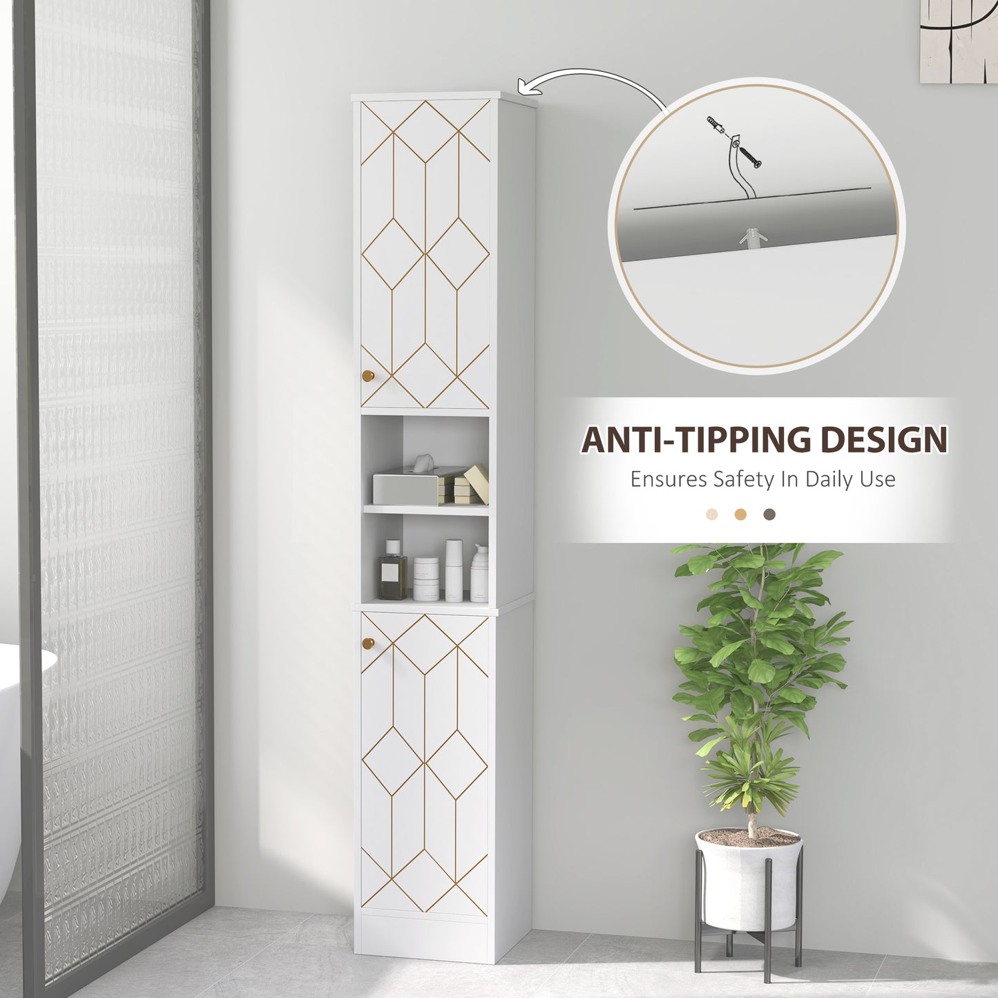 Slim Bathroom Cabinet, Bathroom Storage Cabinet with Doors, White