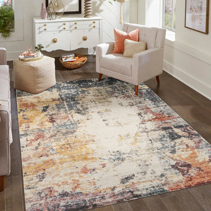 Aress Washable Modern Living Room Area Rug - Low Pile Abstract Design